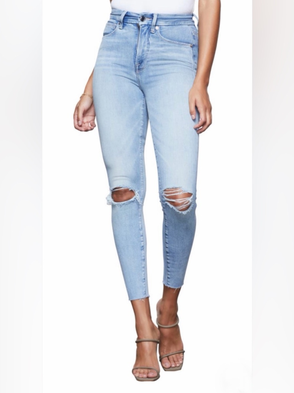 Good American Good Waist Ripped High Waist Crop Skinny Jeans